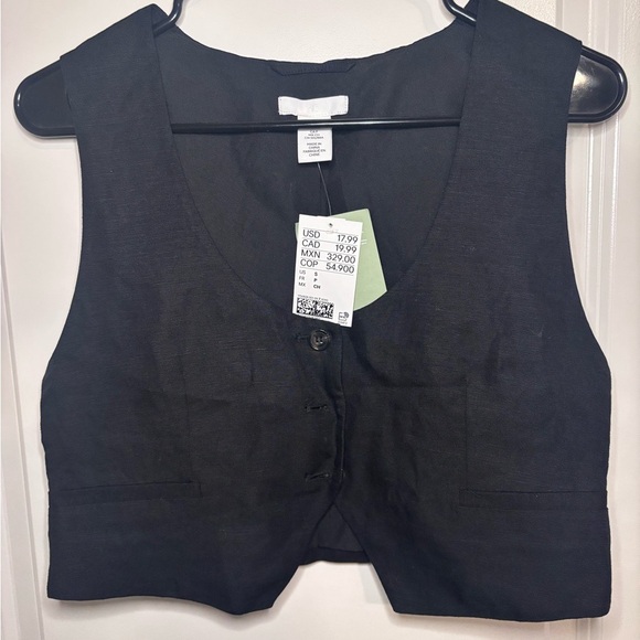H&M Black Women's Cropped Button Down Vest - Picture 1 of 4